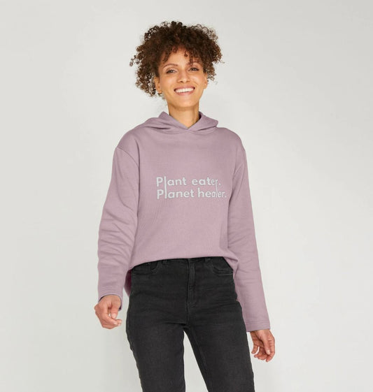 Planet Healer - White Print - Women's Relaxed Fit Hoodie
