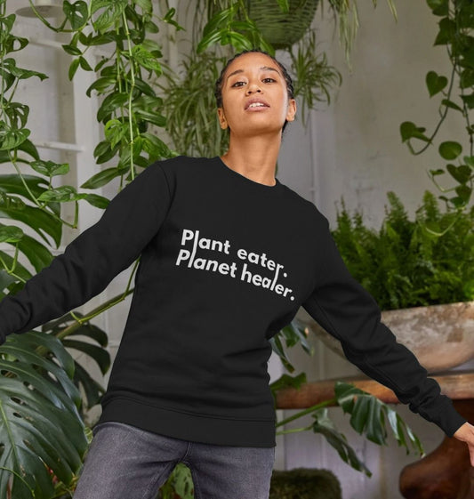 Planet Healer - White Print - Women's Remill Crewneck Sweater