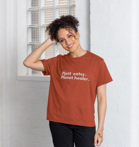 Planet Healer - White Print - Women's Relaxed Fit T-Shirt